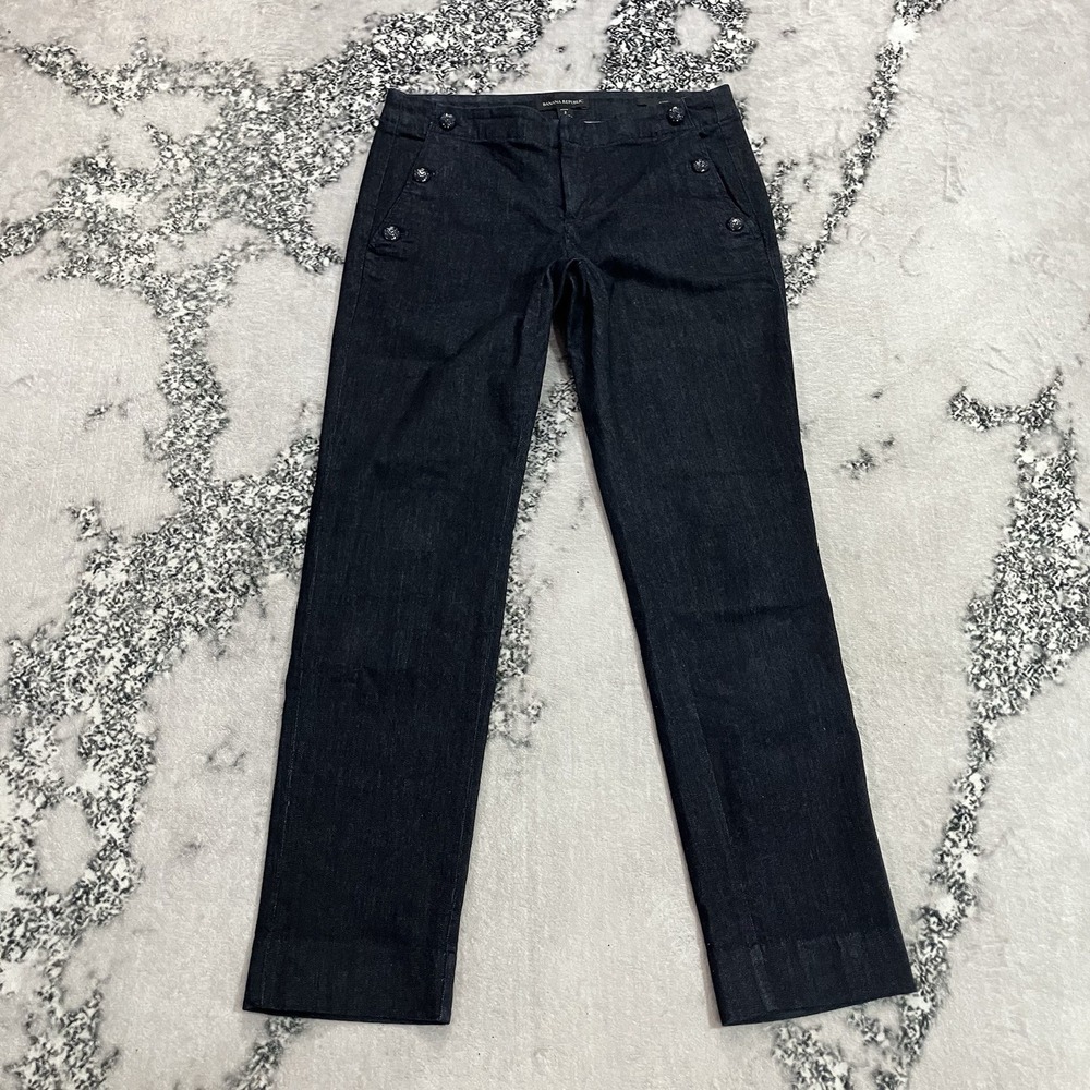 Banana Republic Ryan Womens 2P Petite Blue Straight Leg Trouser Pants Button